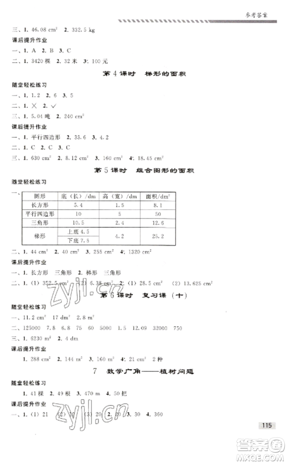 人民教育出版社2022同步練習冊五年級數(shù)學上冊人教版山東專版參考答案