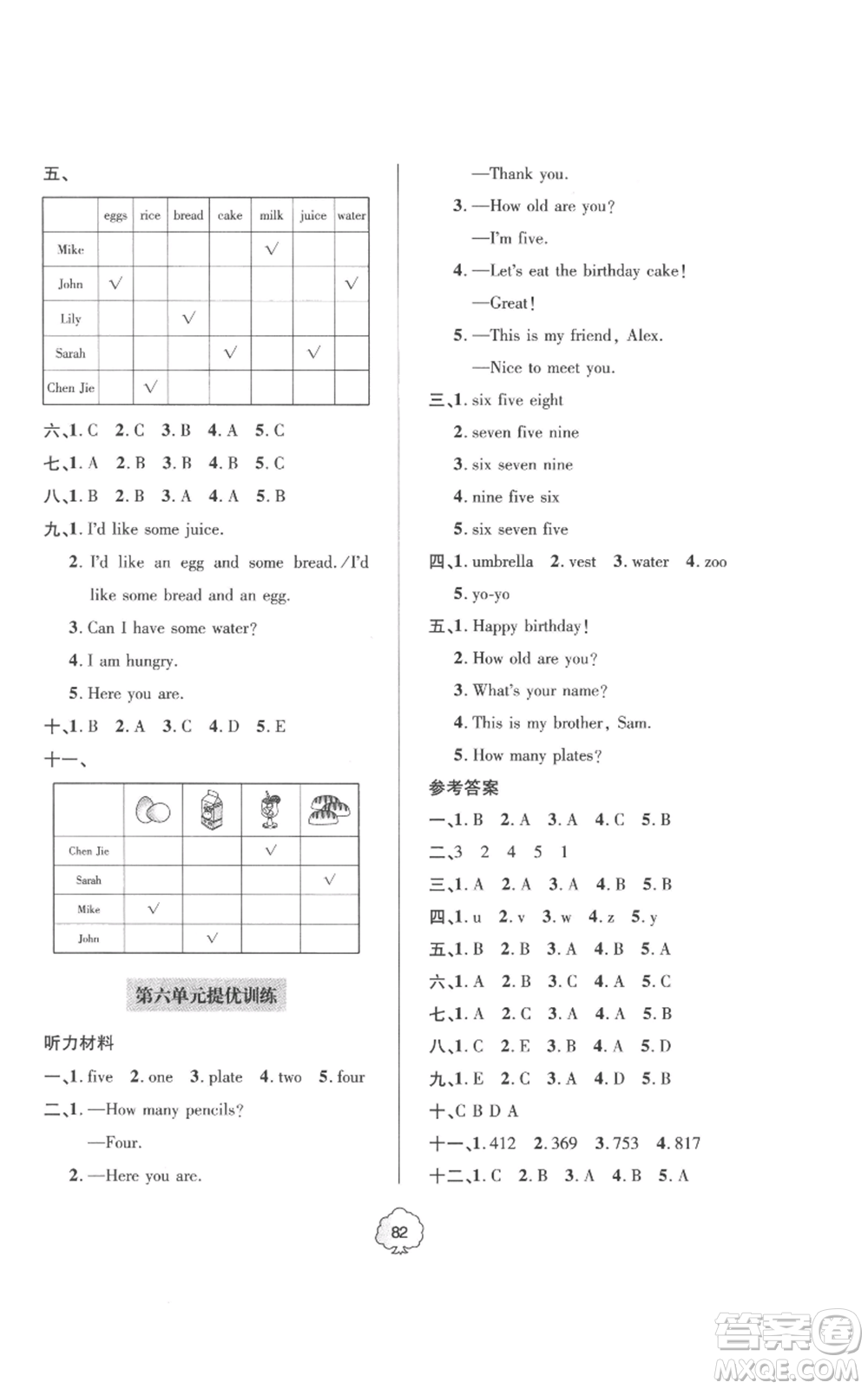 青島出版社2022新課堂同步學習與探究提優(yōu)訓(xùn)練三年級上冊英語人教版參考答案