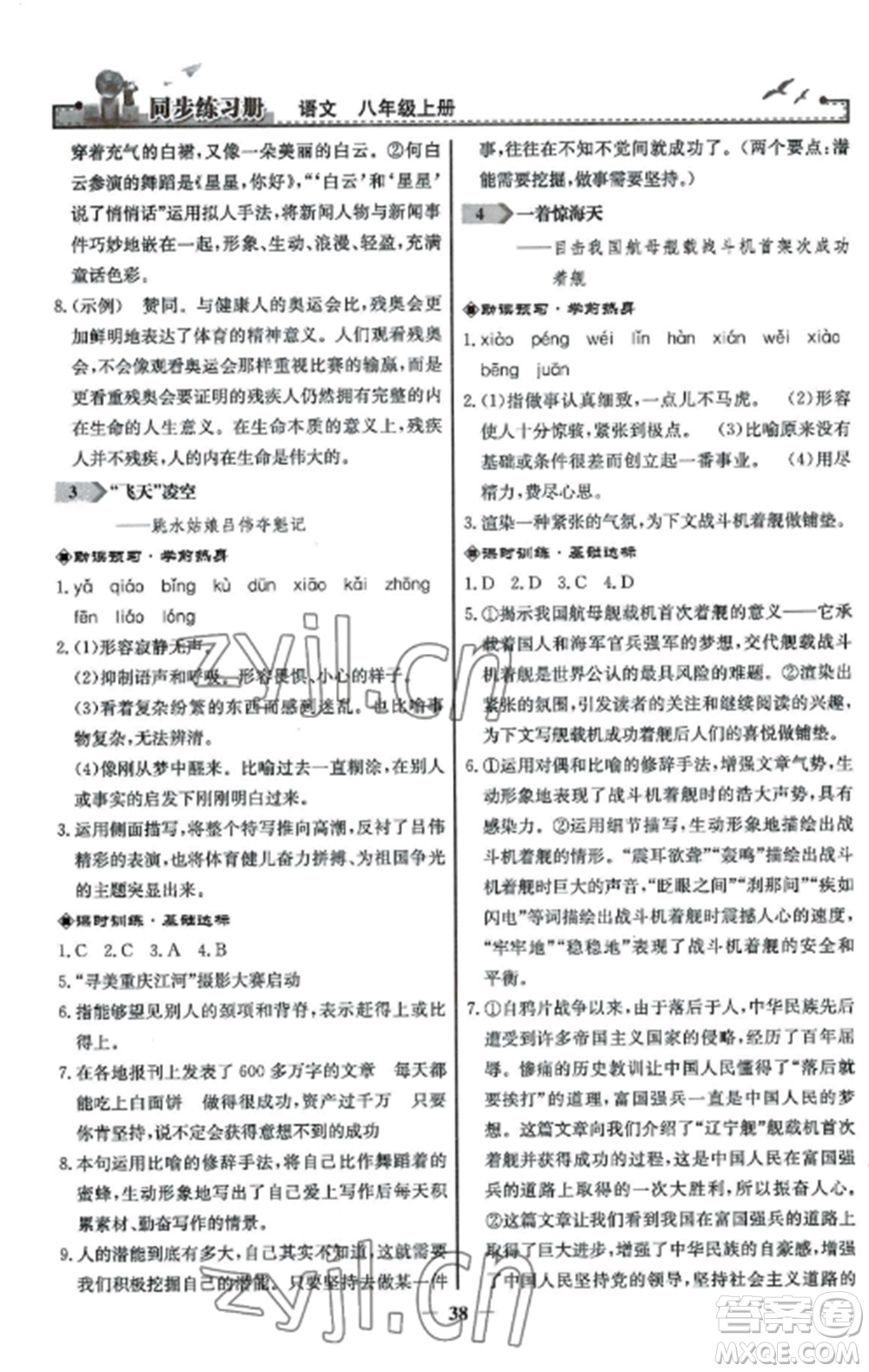 人民教育出版社2022同步練習(xí)冊八年級語文上冊人教版參考答案