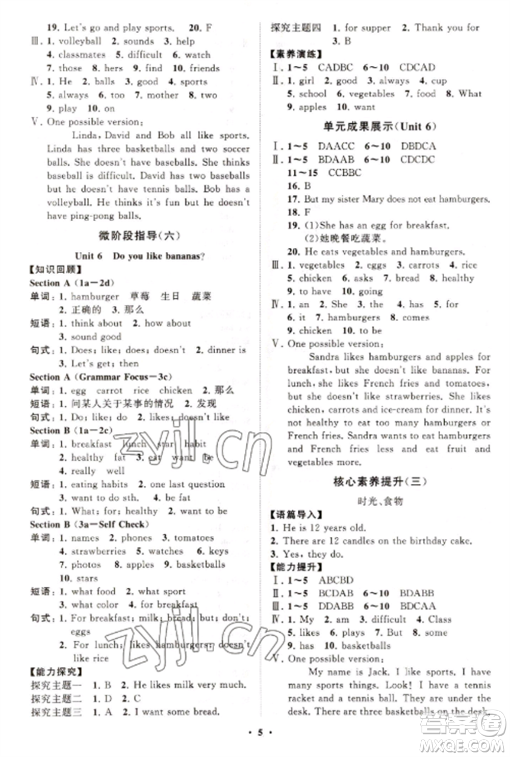 山東教育出版社2022初中同步練習(xí)冊(cè)分層卷七年級(jí)英語(yǔ)上冊(cè)人教版參考答案