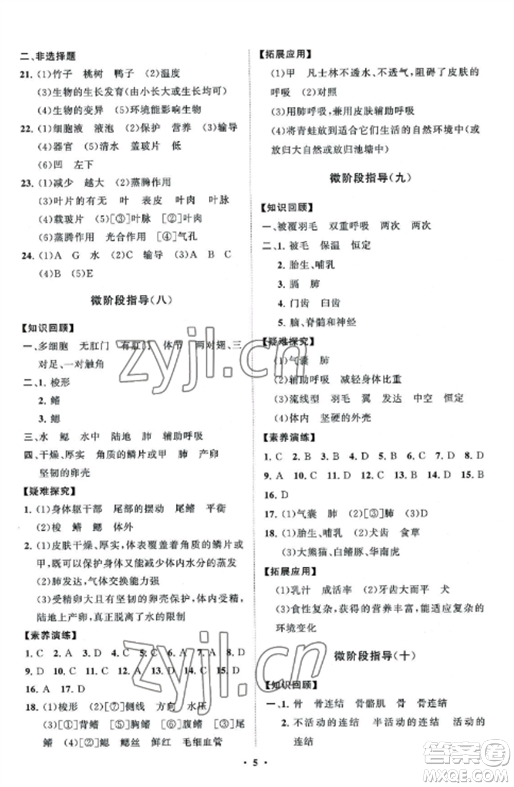 山東教育出版社2022初中同步練習(xí)冊分層卷七年級生物上冊濟南版參考答案