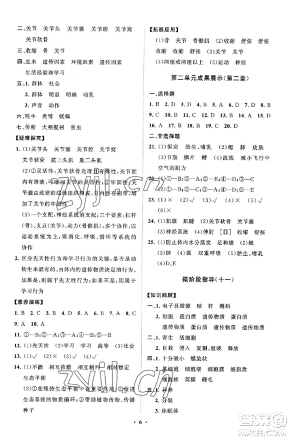 山東教育出版社2022初中同步練習(xí)冊分層卷七年級生物上冊濟南版參考答案
