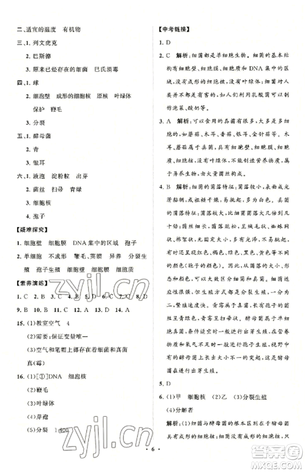 山東教育出版社2022初中同步練習(xí)冊分層卷八年級生物學(xué)上冊人教版參考答案