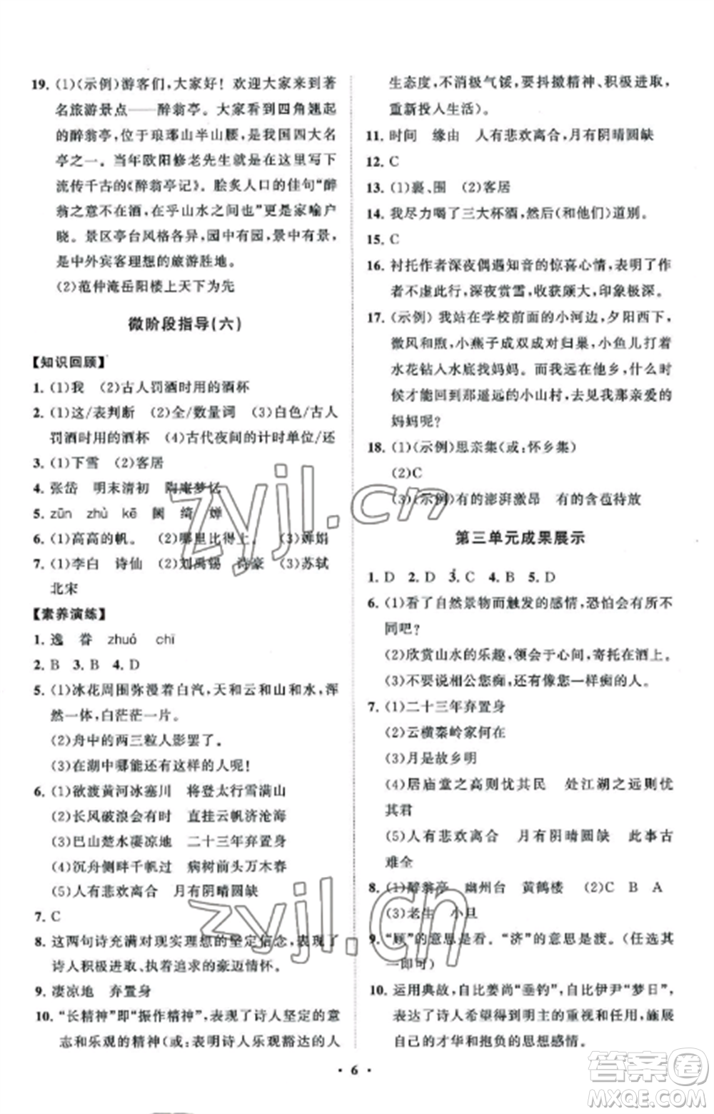 山東教育出版社2022初中同步練習(xí)冊分層卷九年級語文上冊人教版參考答案