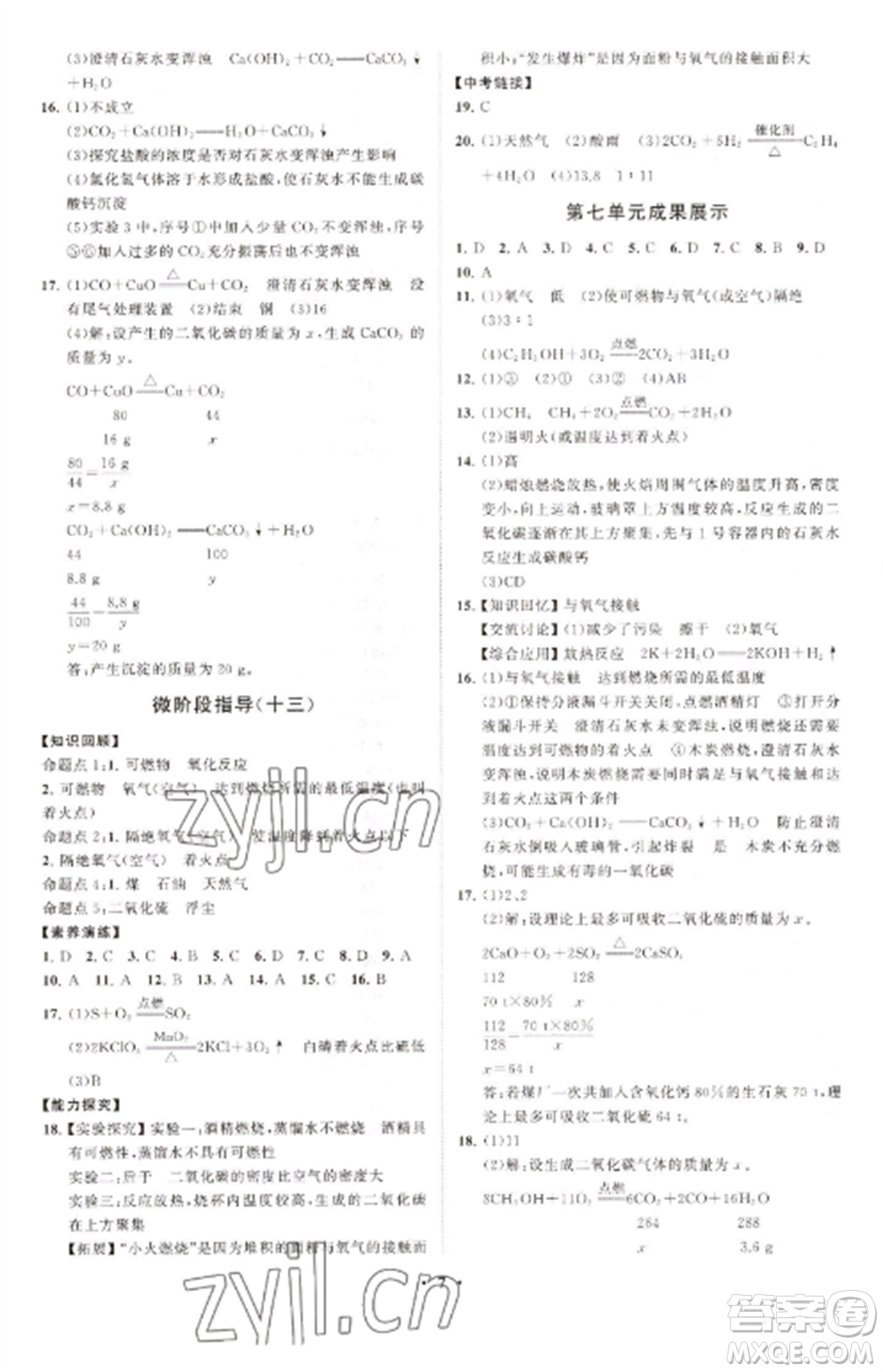 山東教育出版社2022初中同步練習(xí)冊分層卷九年級(jí)化學(xué)上冊人教版參考答案