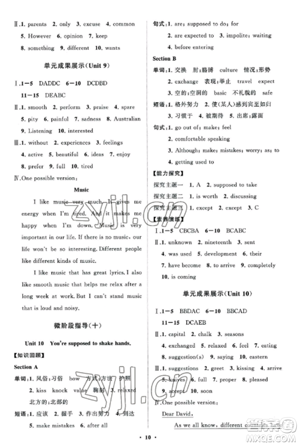 山東教育出版社2022初中同步練習(xí)冊(cè)分層卷九年級(jí)英語(yǔ)全冊(cè)人教版參考答案
