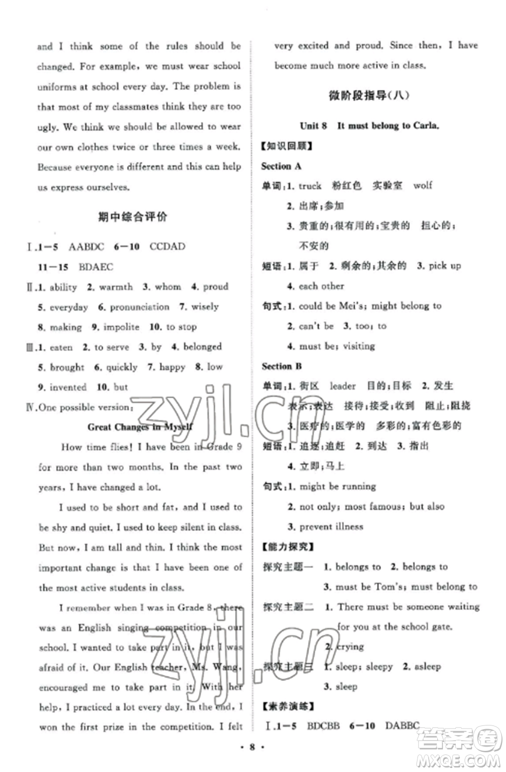 山東教育出版社2022初中同步練習(xí)冊(cè)分層卷九年級(jí)英語(yǔ)全冊(cè)人教版參考答案
