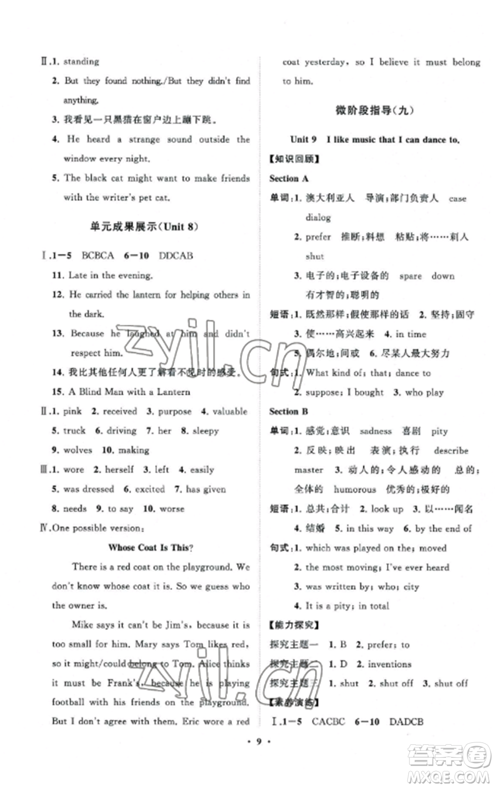 山東教育出版社2022初中同步練習(xí)冊(cè)分層卷九年級(jí)英語(yǔ)全冊(cè)人教版參考答案
