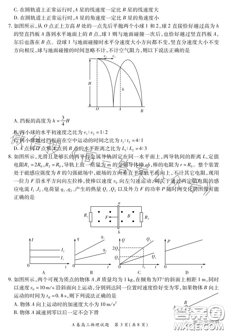 2022-2023學(xué)年全國重點(diǎn)高中新百年競優(yōu)聯(lián)考高三物理A試卷答案