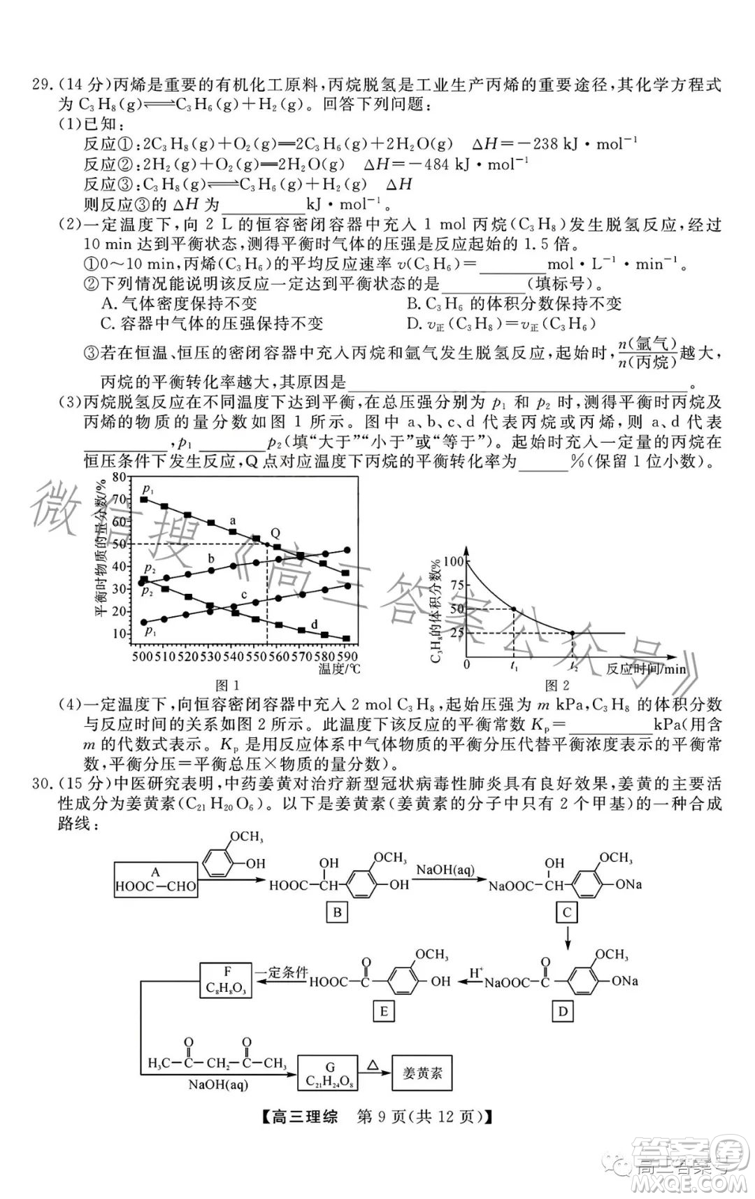 2022-2023學(xué)年金科大聯(lián)考高三12月質(zhì)量檢測(cè)理科綜合試卷答案