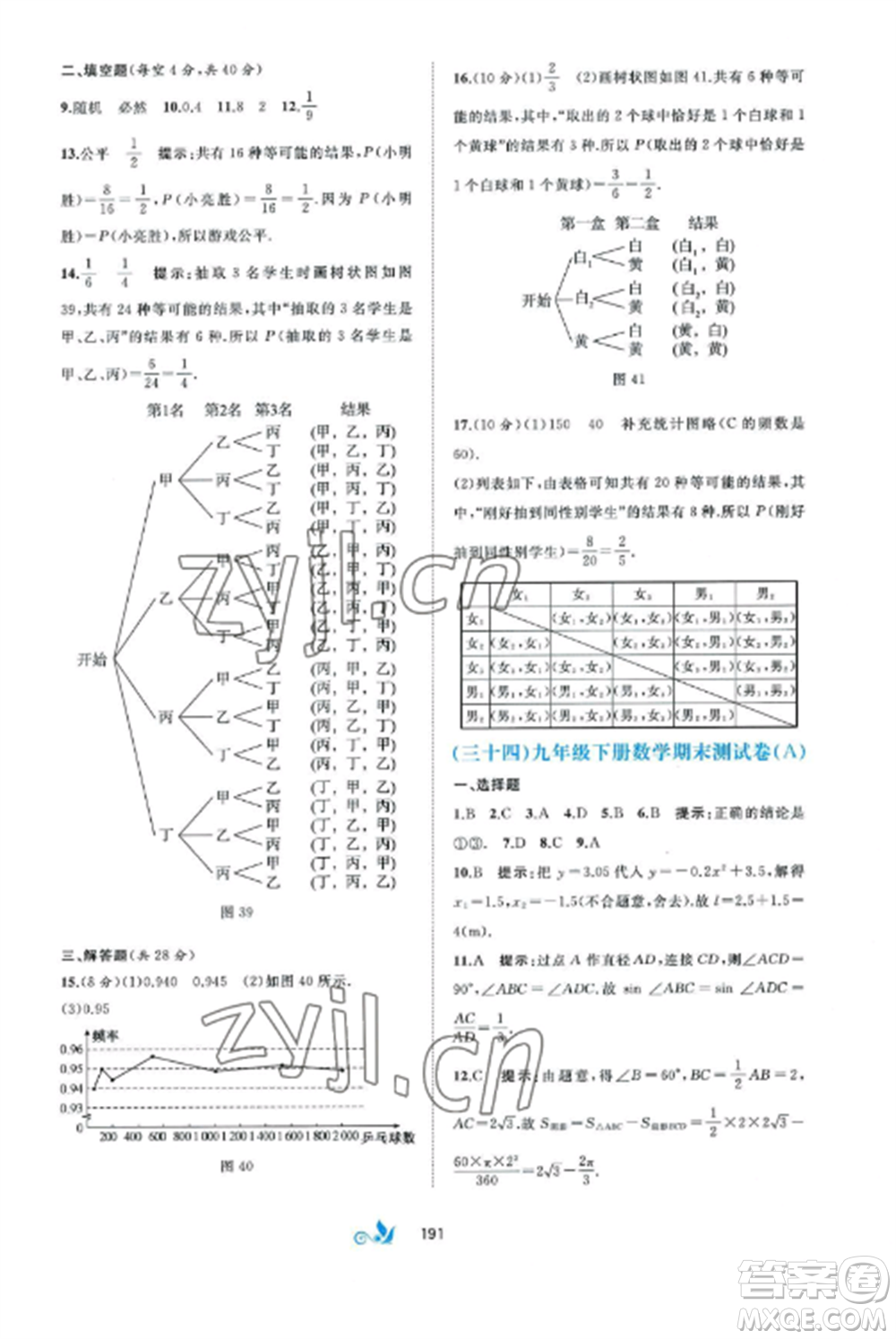 廣西師范大學出版社2022新課程學習與測評單元雙測九年級數(shù)學全冊湘教版B版參考答案