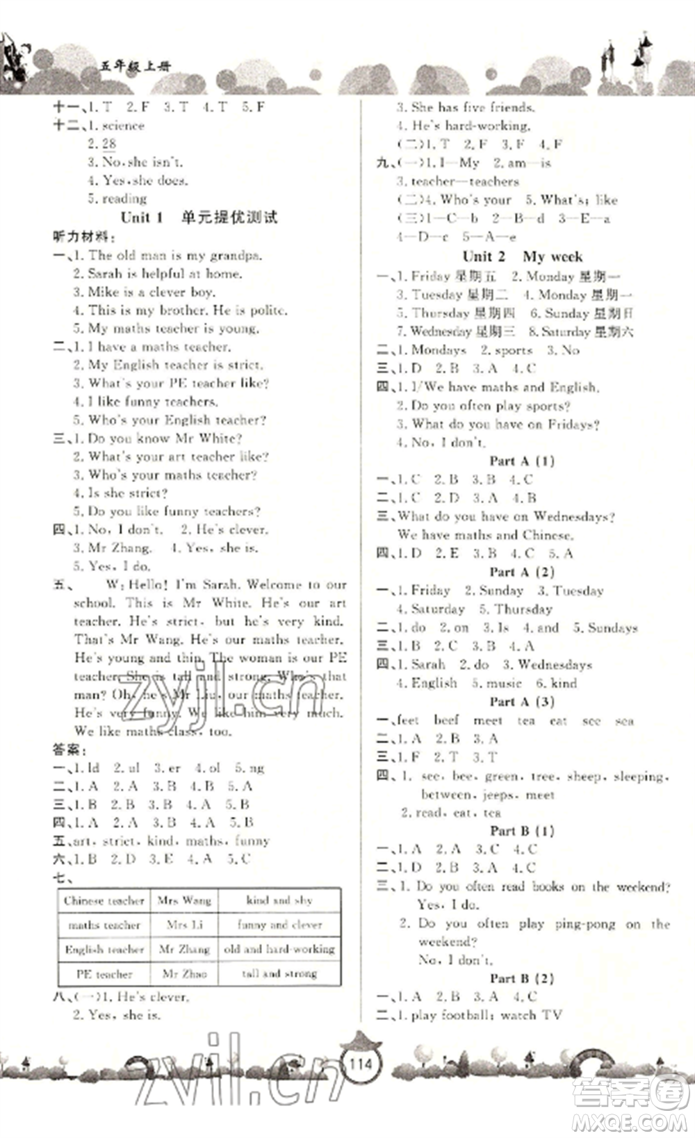 山東文藝出版社2022小學(xué)課堂同步訓(xùn)練五年級(jí)英語上冊(cè)人教版參考答案