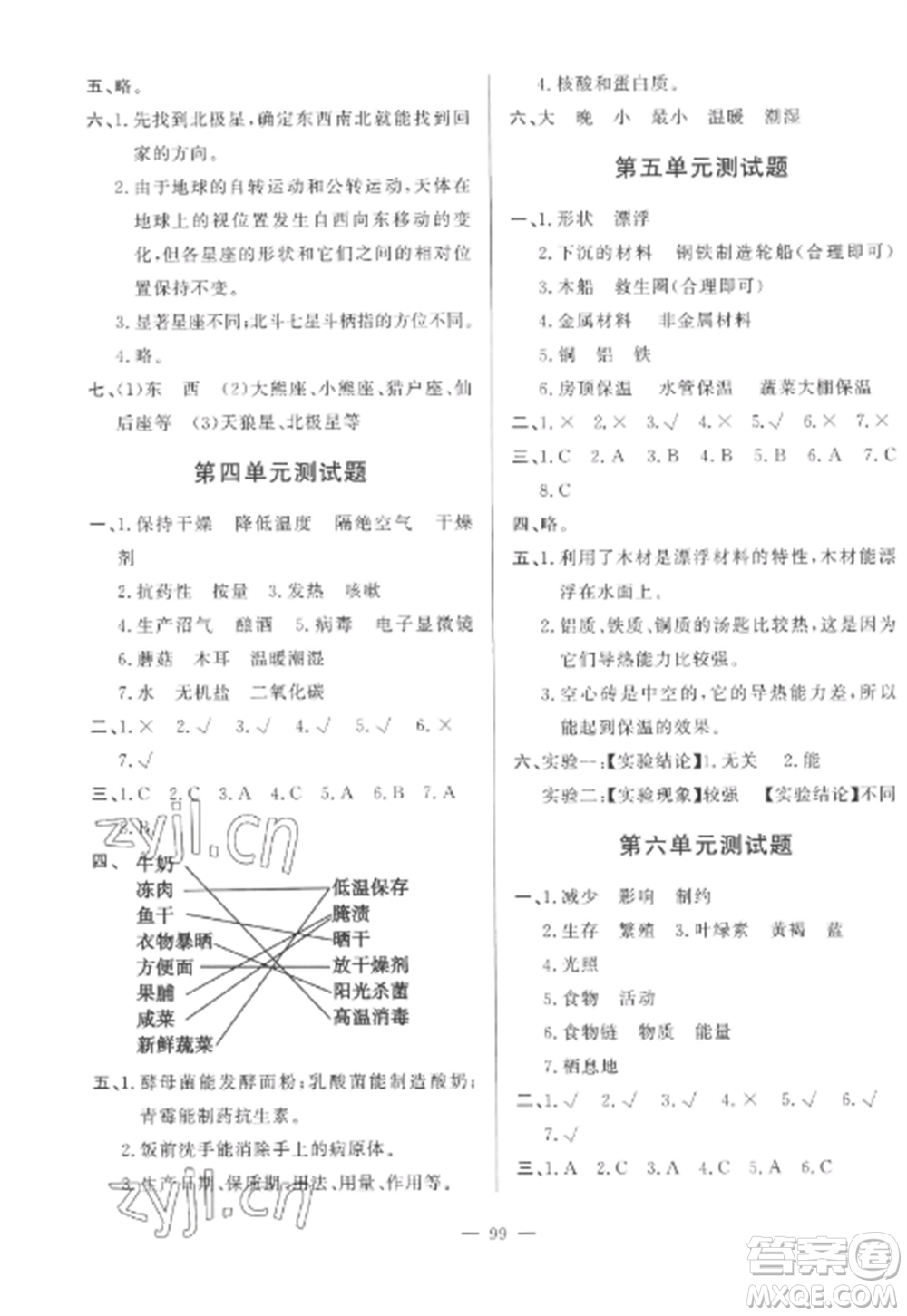 山東文藝出版社2022小學課堂同步訓練五年級科學上冊青島版五四學制參考答案