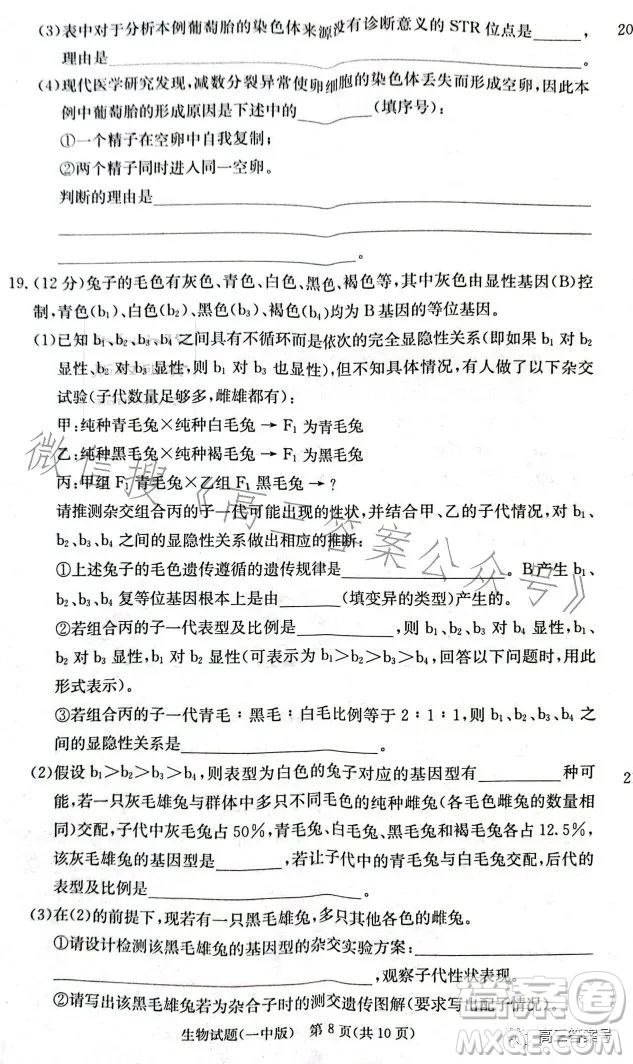 長(zhǎng)沙市一中2023屆高三月考試卷四生物試卷答案
