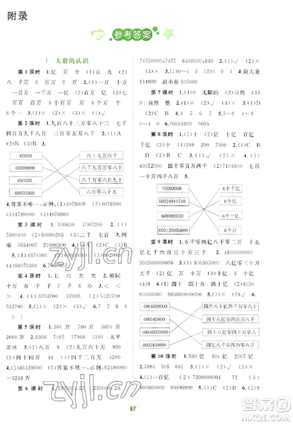 廣西教育出版社2022新課程學(xué)習(xí)與測評(píng)同步學(xué)習(xí)四年級(jí)數(shù)學(xué)上冊(cè)人教版參考答案