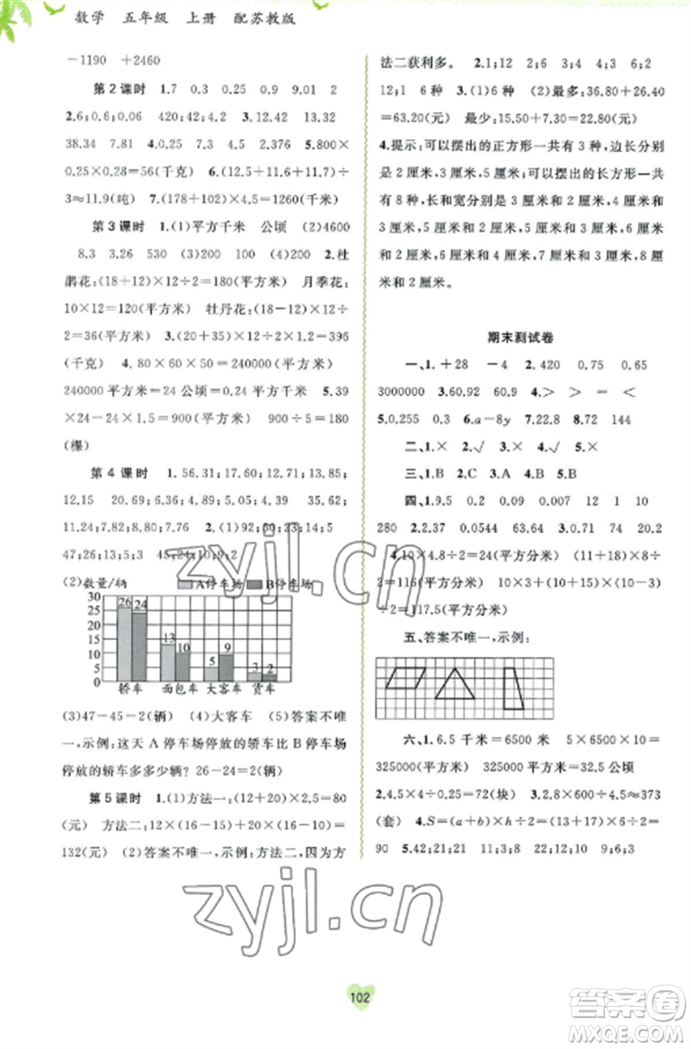 廣西教育出版社2022新課程學習與測評同步學習五年級數(shù)學上冊蘇教版參考答案