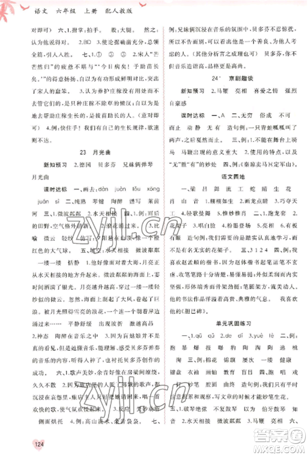 廣西教育出版社2022新課程學(xué)習(xí)與測評同步學(xué)習(xí)六年級語文上冊人教版參考答案