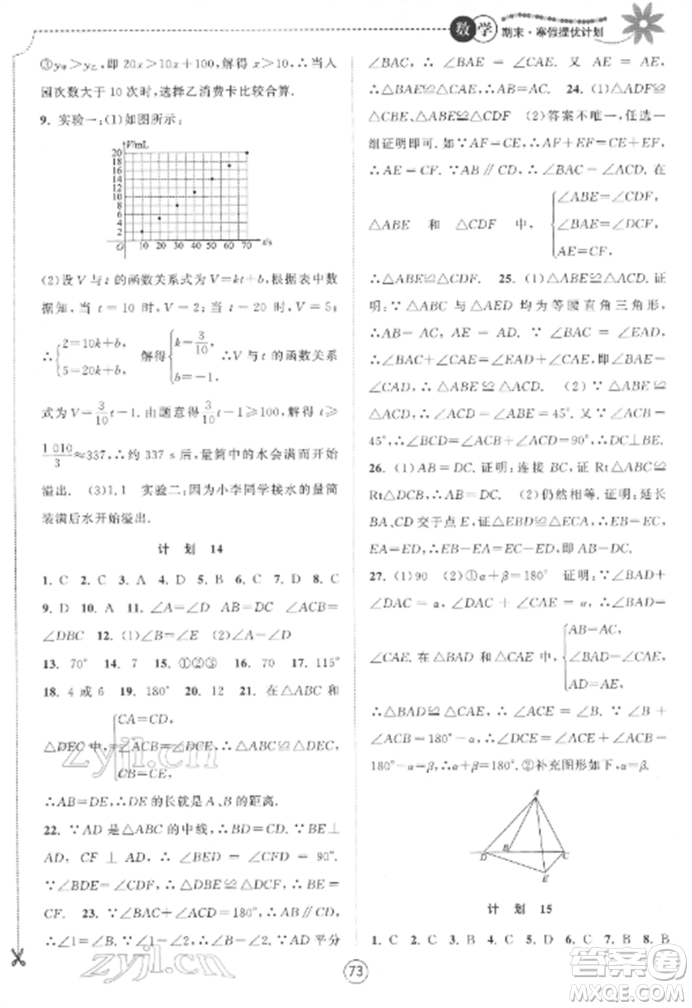 南京大學(xué)出版社2022期末寒假提優(yōu)計劃八年級數(shù)學(xué)全冊蘇科版參考答案