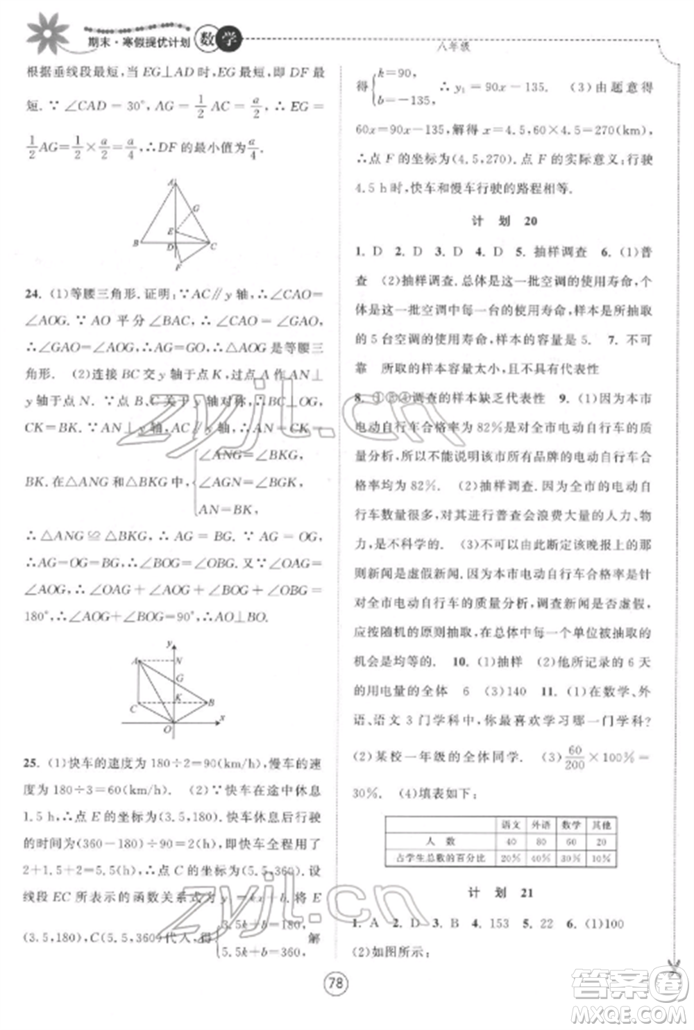 南京大學(xué)出版社2022期末寒假提優(yōu)計劃八年級數(shù)學(xué)全冊蘇科版參考答案