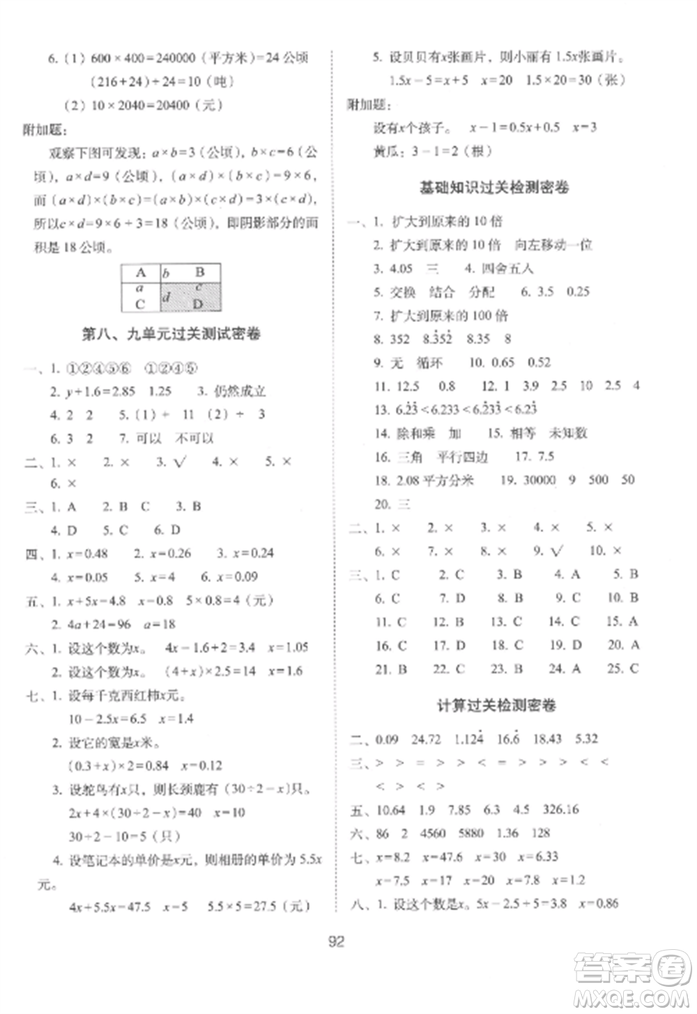 長春出版社2022期末沖刺100分完全試卷五年級數(shù)學(xué)上冊冀教版參考答案