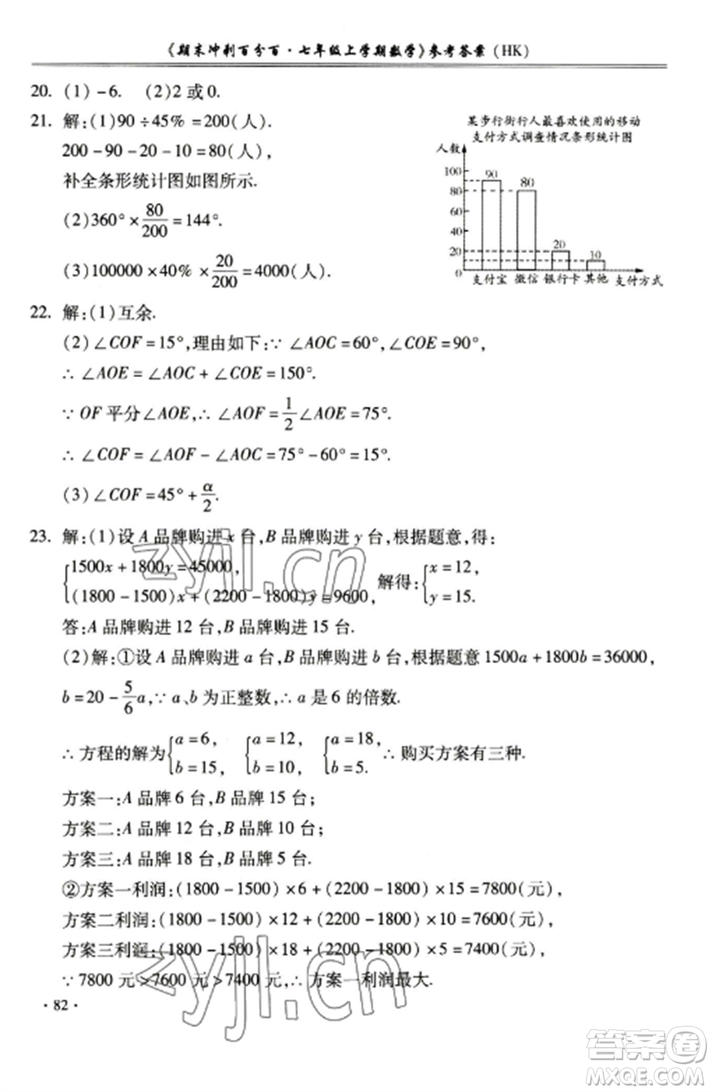 合肥工業(yè)大學出版社2022期末沖刺百分百七年級數(shù)學上冊滬科版參考答案