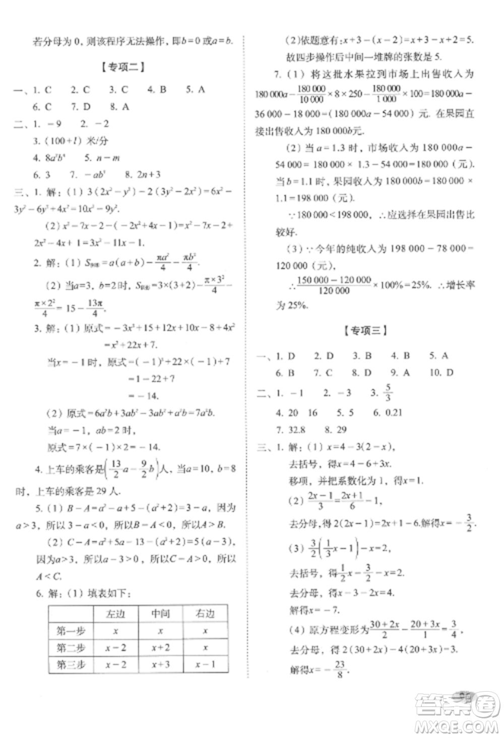 長春出版社2022聚能闖關(guān)100分期末復(fù)習(xí)沖刺卷七年級數(shù)學(xué)上冊人教版參考答案