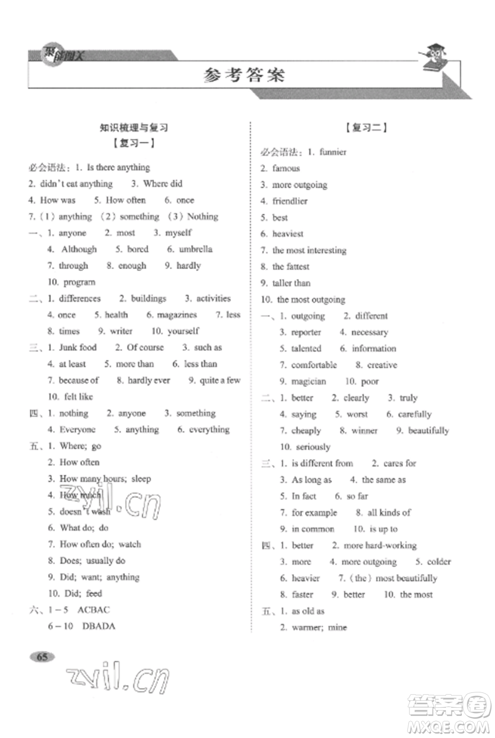 長春出版社2022聚能闖關(guān)100分期末復(fù)習(xí)沖刺卷八年級英語上冊人教版參考答案