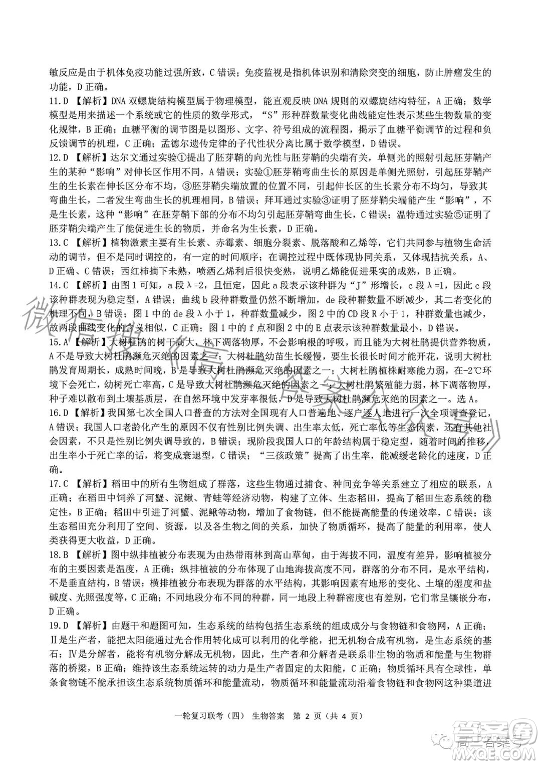 百師聯(lián)盟2023屆高三一輪復(fù)習(xí)聯(lián)考四生物試卷答案