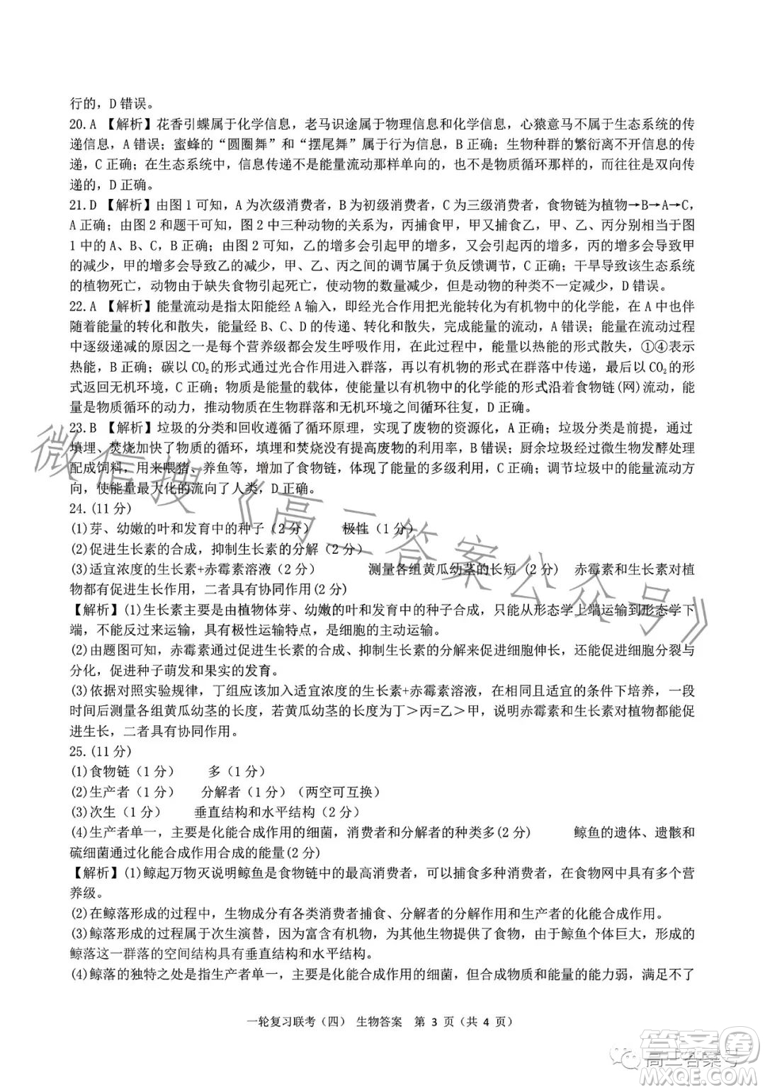 百師聯(lián)盟2023屆高三一輪復(fù)習(xí)聯(lián)考四生物試卷答案