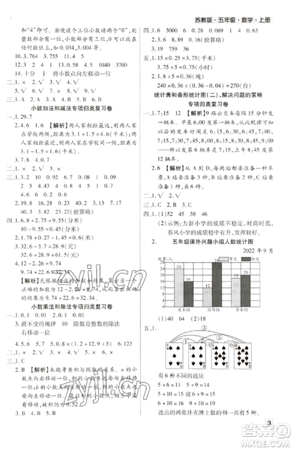 北方婦女兒童出版社2022期末考試必刷卷五年級數(shù)學上冊蘇教版九縣七區(qū)專版參考答案