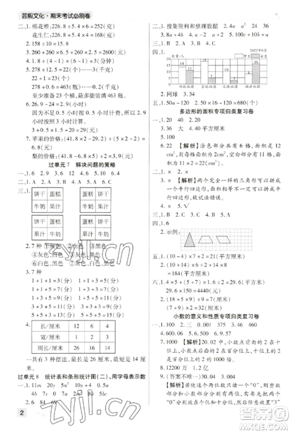 北方婦女兒童出版社2022期末考試必刷卷五年級數(shù)學上冊蘇教版九縣七區(qū)專版參考答案