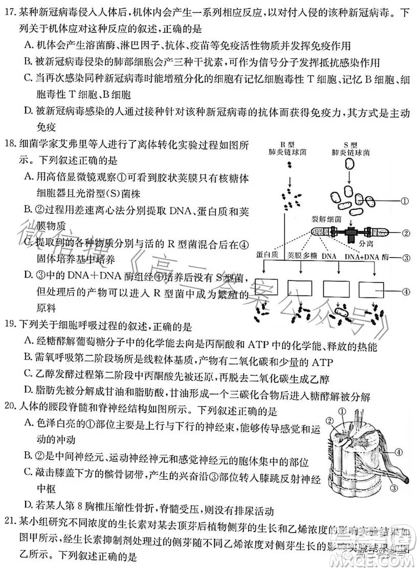 浙里卷天下2022-2023學(xué)年高三百校聯(lián)考12月測試生物試卷答案