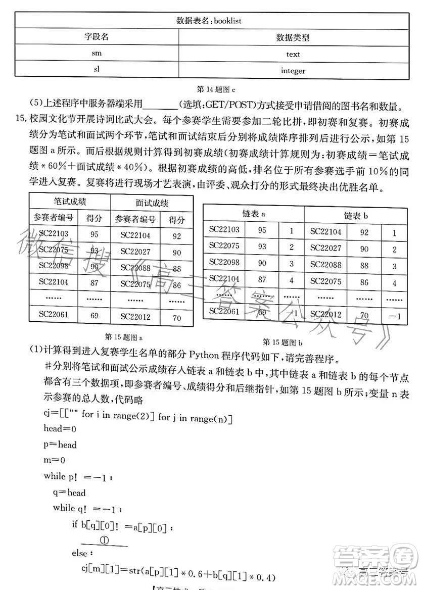 浙里卷天下2022-2023學(xué)年高三百校聯(lián)考12月測試技術(shù)試卷答案