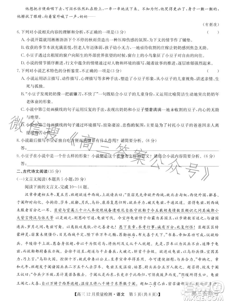 2023屆九師聯(lián)盟高三12月質(zhì)量檢測(cè)語文試卷答案
