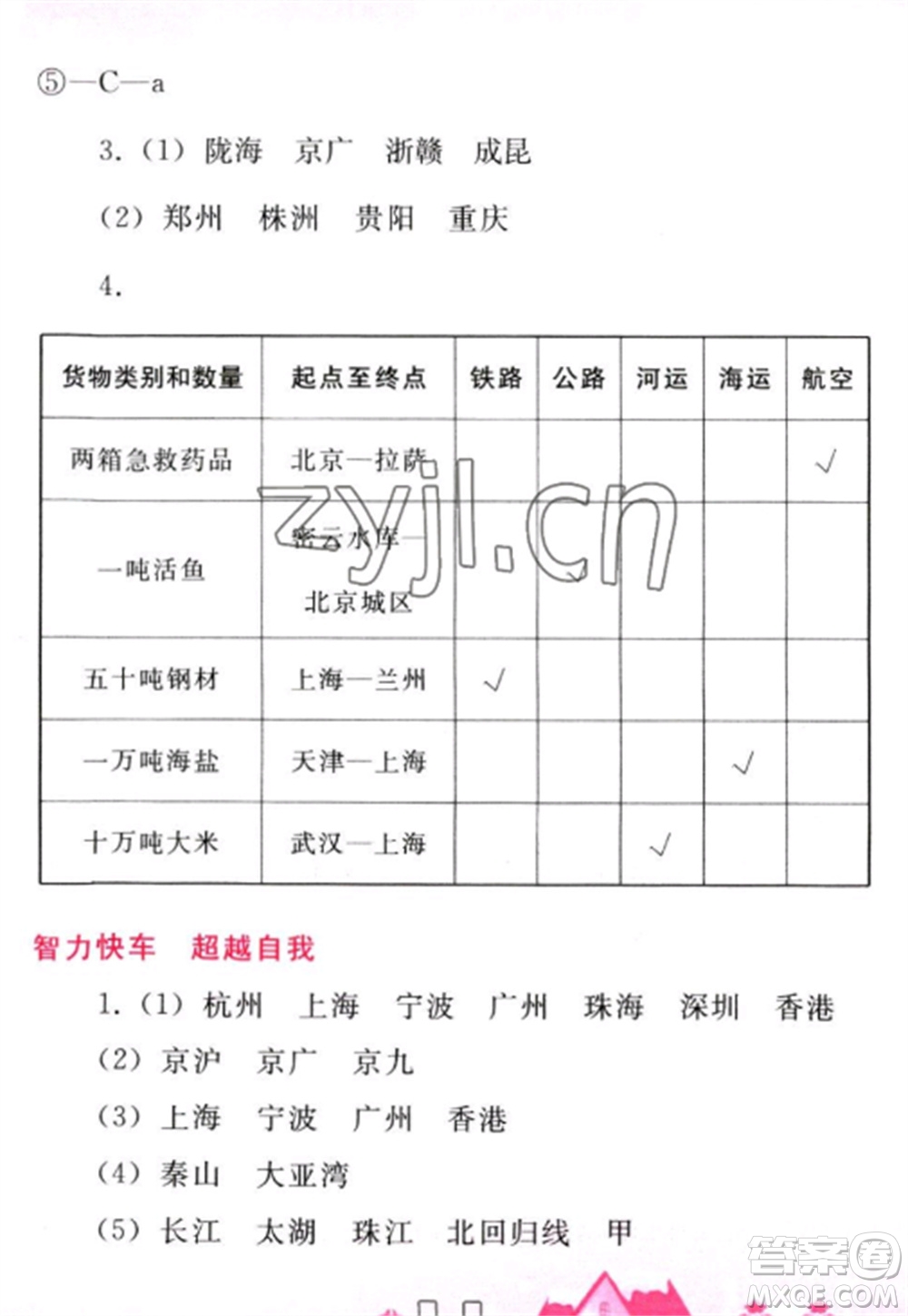 人民教育出版社2023寒假作業(yè)八年級地理全冊人教版參考答案