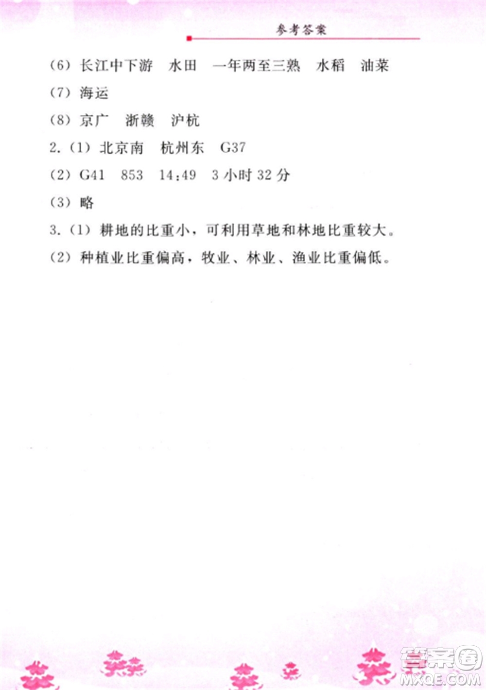 人民教育出版社2023寒假作業(yè)八年級地理全冊人教版參考答案