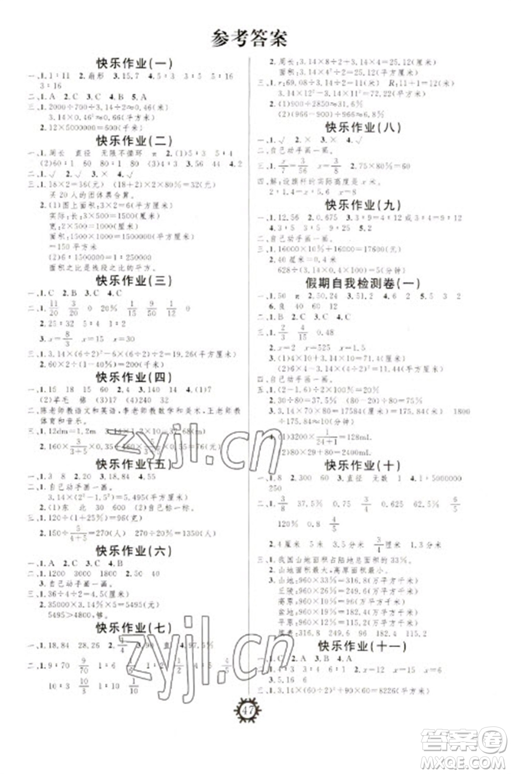 新疆美術(shù)攝影出版社2023智多星創(chuàng)新達(dá)標(biāo)快樂寒假六年級(jí)數(shù)學(xué)冀教版參考答案
