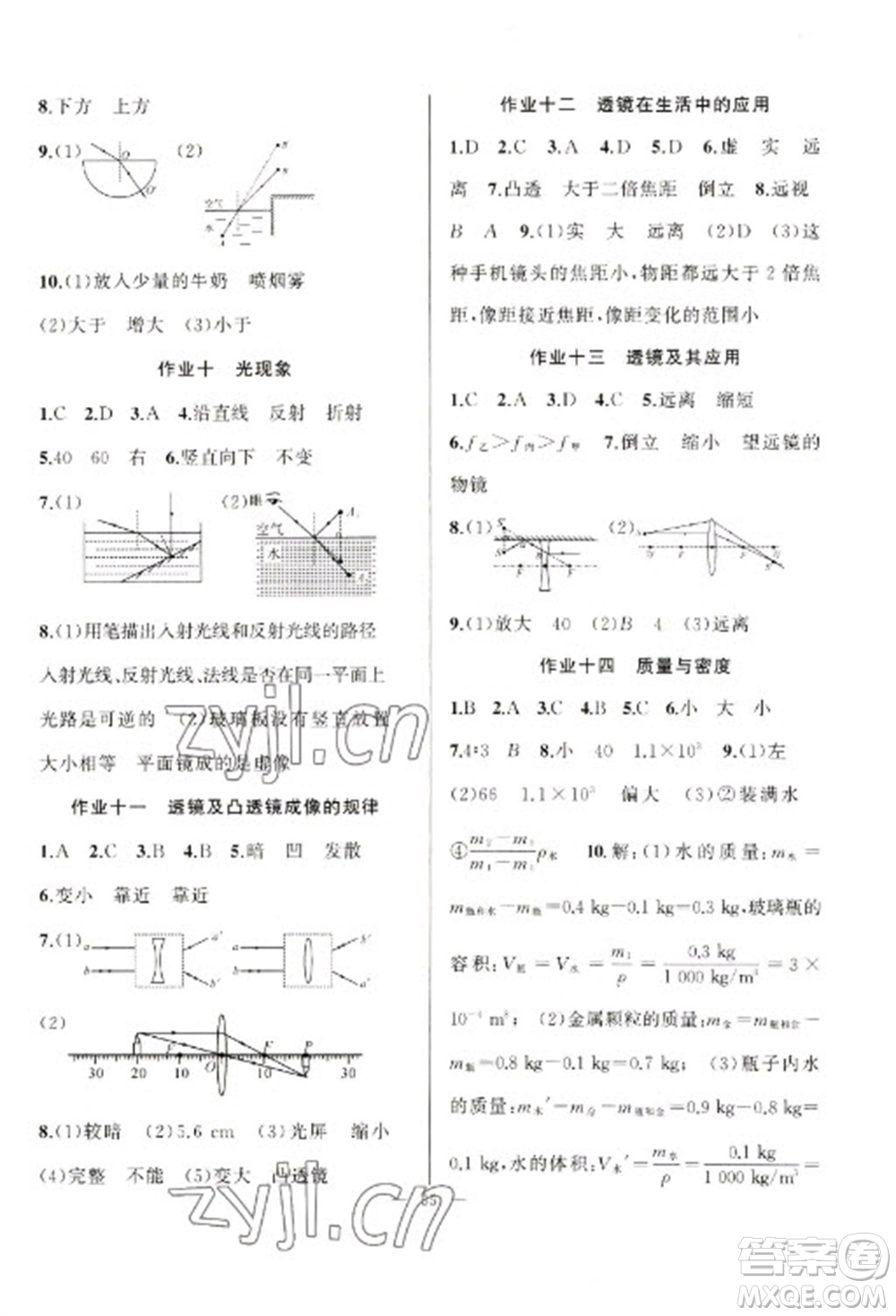 新疆青少年出版社2023寒假作業(yè)八年級(jí)物理通用版參考答案
