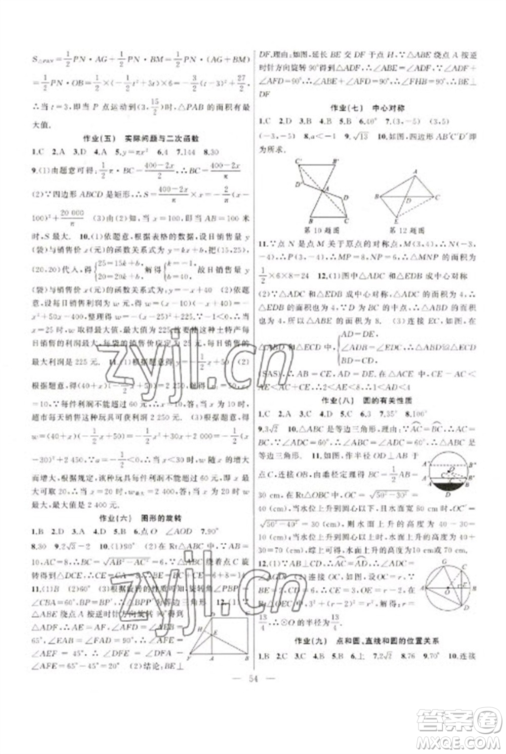 新疆青少年出版社2023寒假作業(yè)九年級數(shù)學人教版參考答案