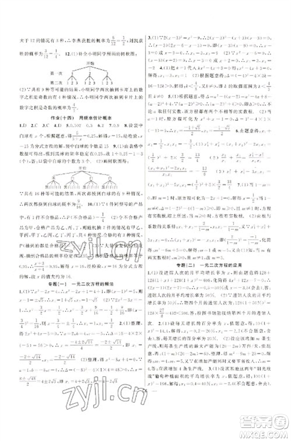 新疆青少年出版社2023寒假作業(yè)九年級數(shù)學人教版參考答案