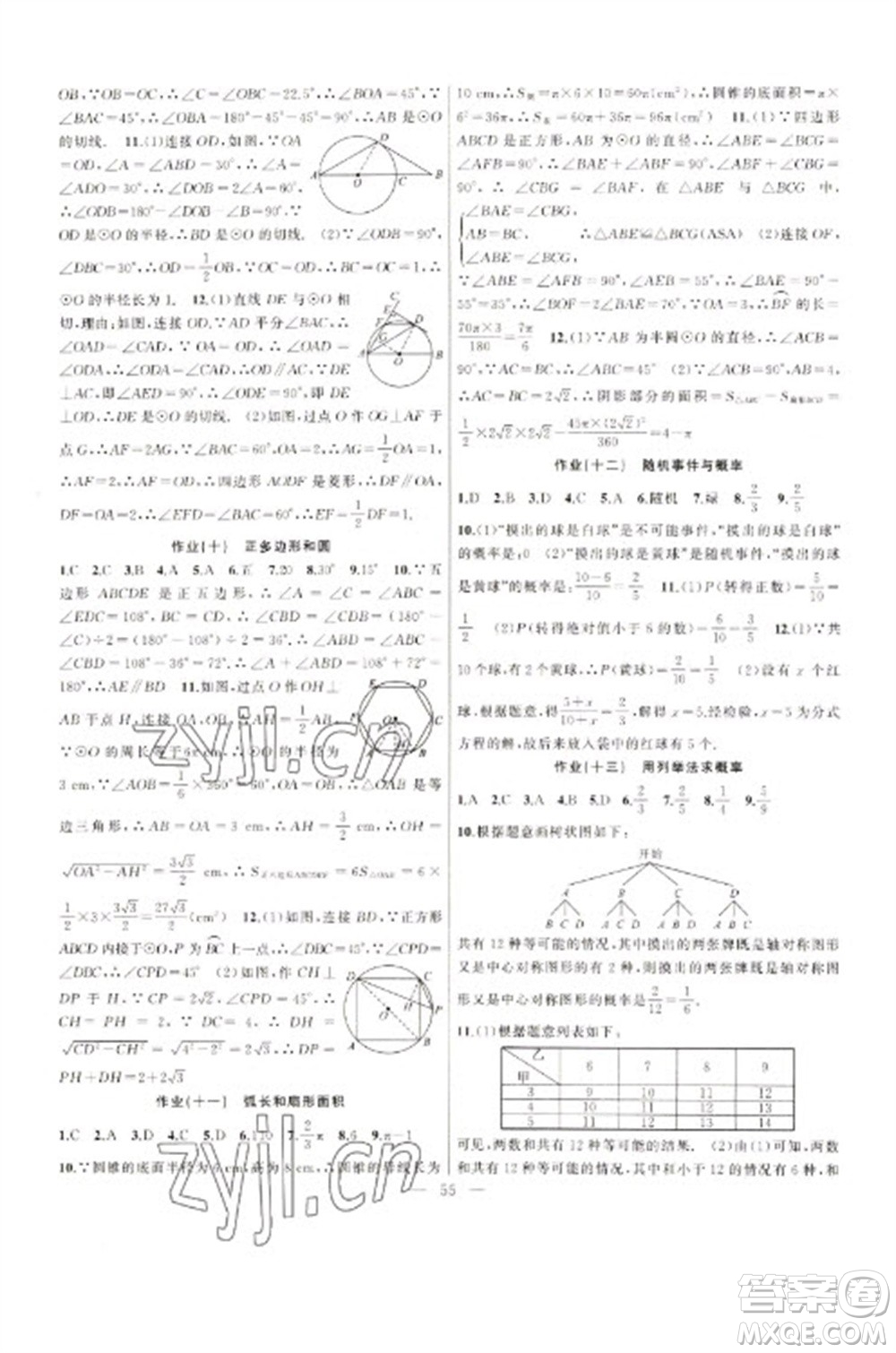 新疆青少年出版社2023寒假作業(yè)九年級數(shù)學人教版參考答案