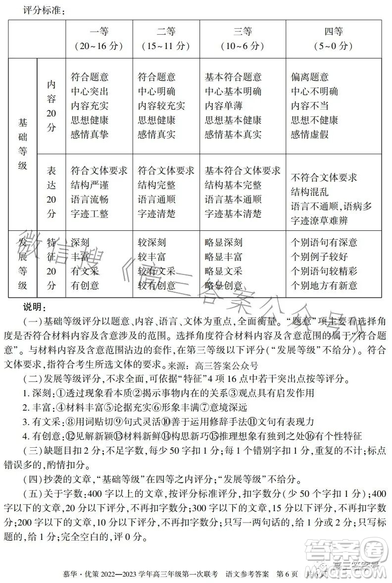 慕華優(yōu)策2022-2023學(xué)年高三年級(jí)第一次聯(lián)考語(yǔ)文試卷答案