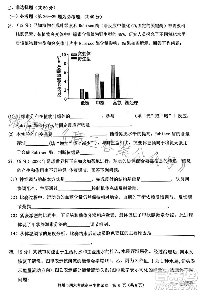 贛州市2022-2023學(xué)年度第一學(xué)期期末考試高三生物試卷答案