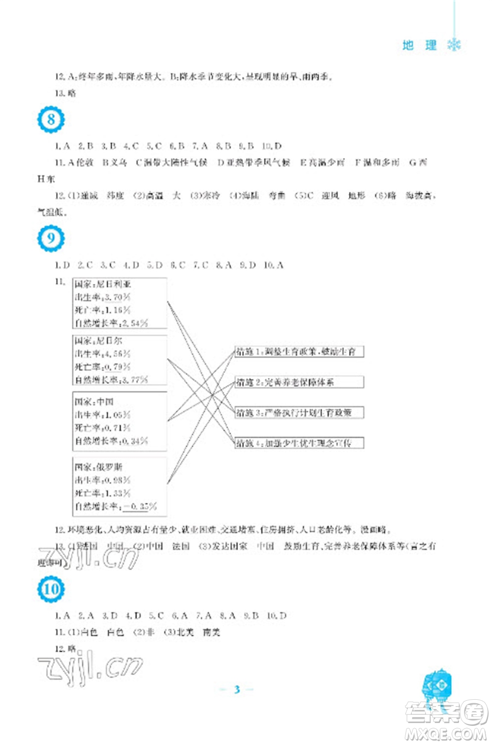 安徽教育出版社2023寒假作業(yè)七年級(jí)地理商務(wù)星球版參考答案