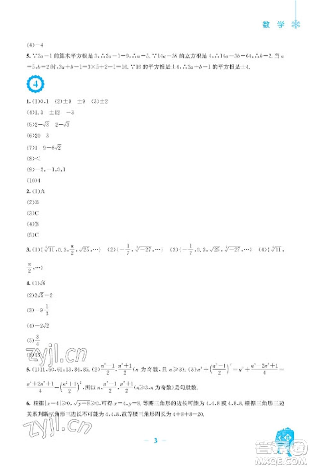 安徽教育出版社2023寒假作業(yè)八年級(jí)數(shù)學(xué)北師大版參考答案