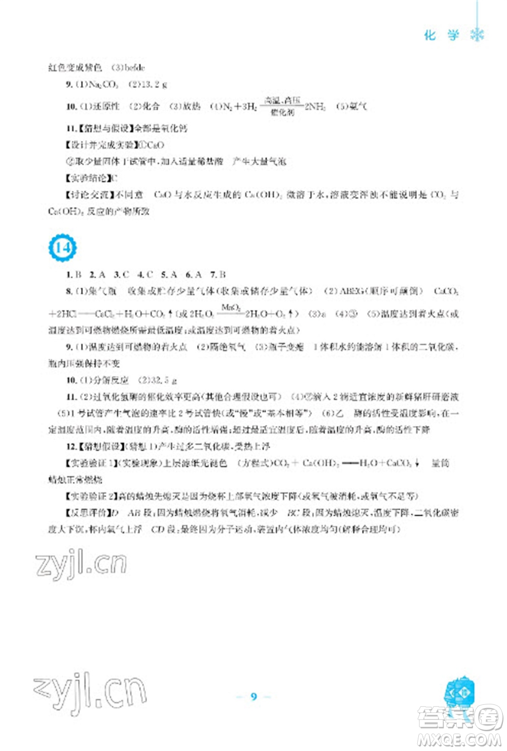 安徽教育出版社2023寒假作業(yè)九年級(jí)化學(xué)人教版參考答案
