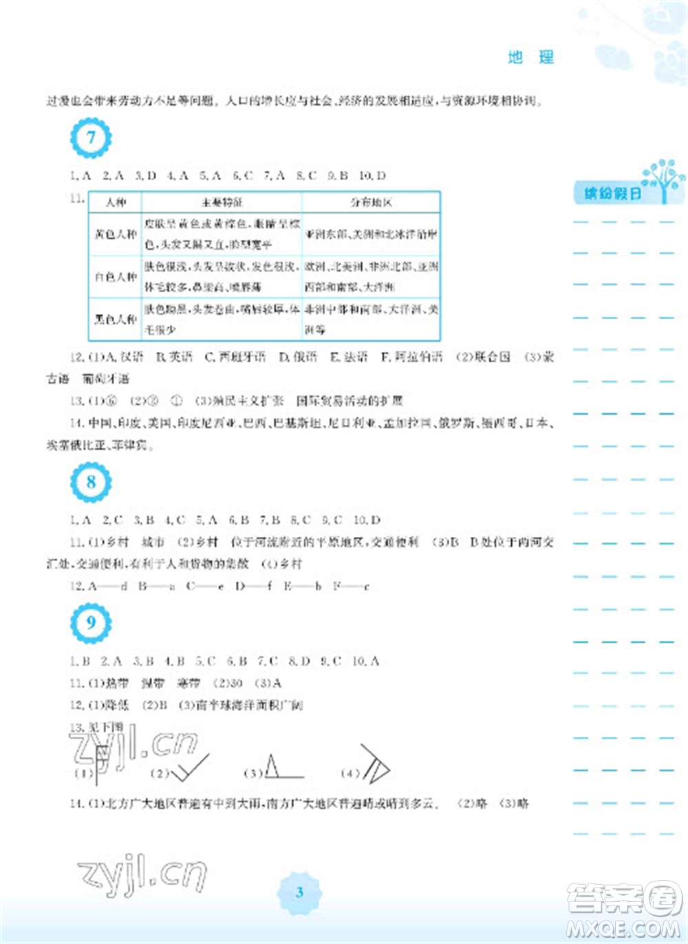安徽教育出版社2023寒假生活七年級(jí)地理人教版參考答案