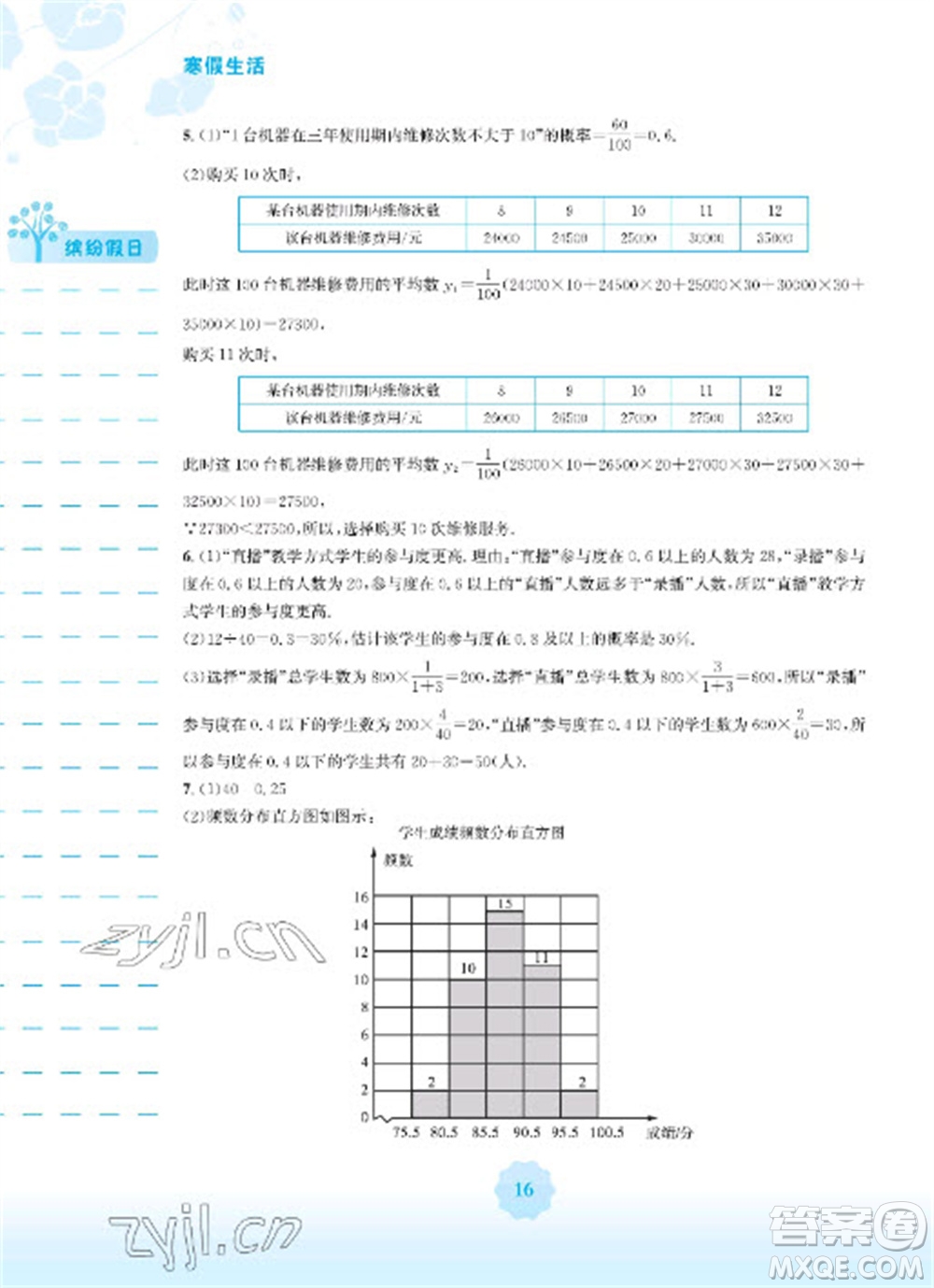 安徽教育出版社2023寒假生活九年級(jí)數(shù)學(xué)人教版參考答案