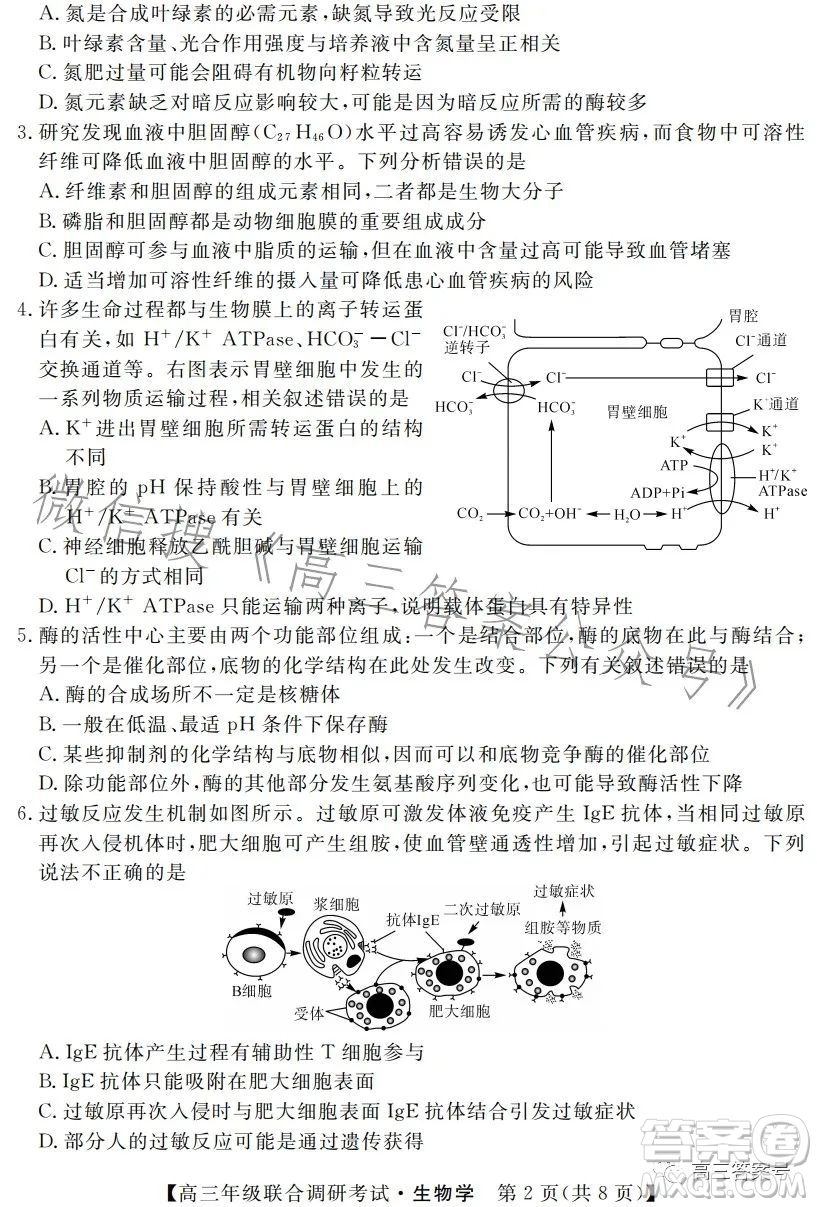 湖北省部分市州2023年元月高三年級(jí)聯(lián)合調(diào)研考試生物試卷答案