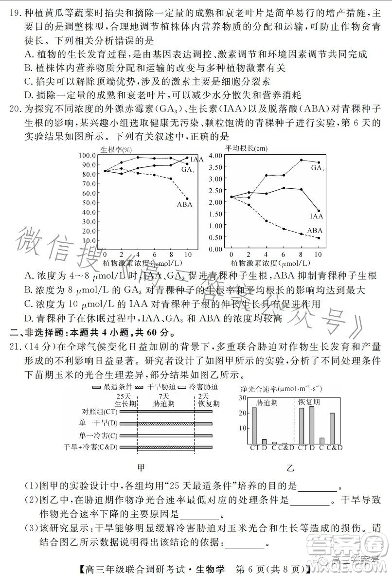 湖北省部分市州2023年元月高三年級(jí)聯(lián)合調(diào)研考試生物試卷答案
